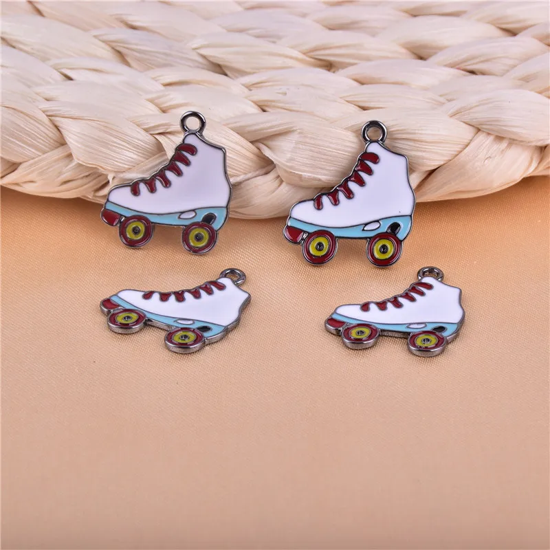 10pcs/pack Skates Enamel Metal Charms Earring Bracelet DIY Jewelry Making 20x20mm