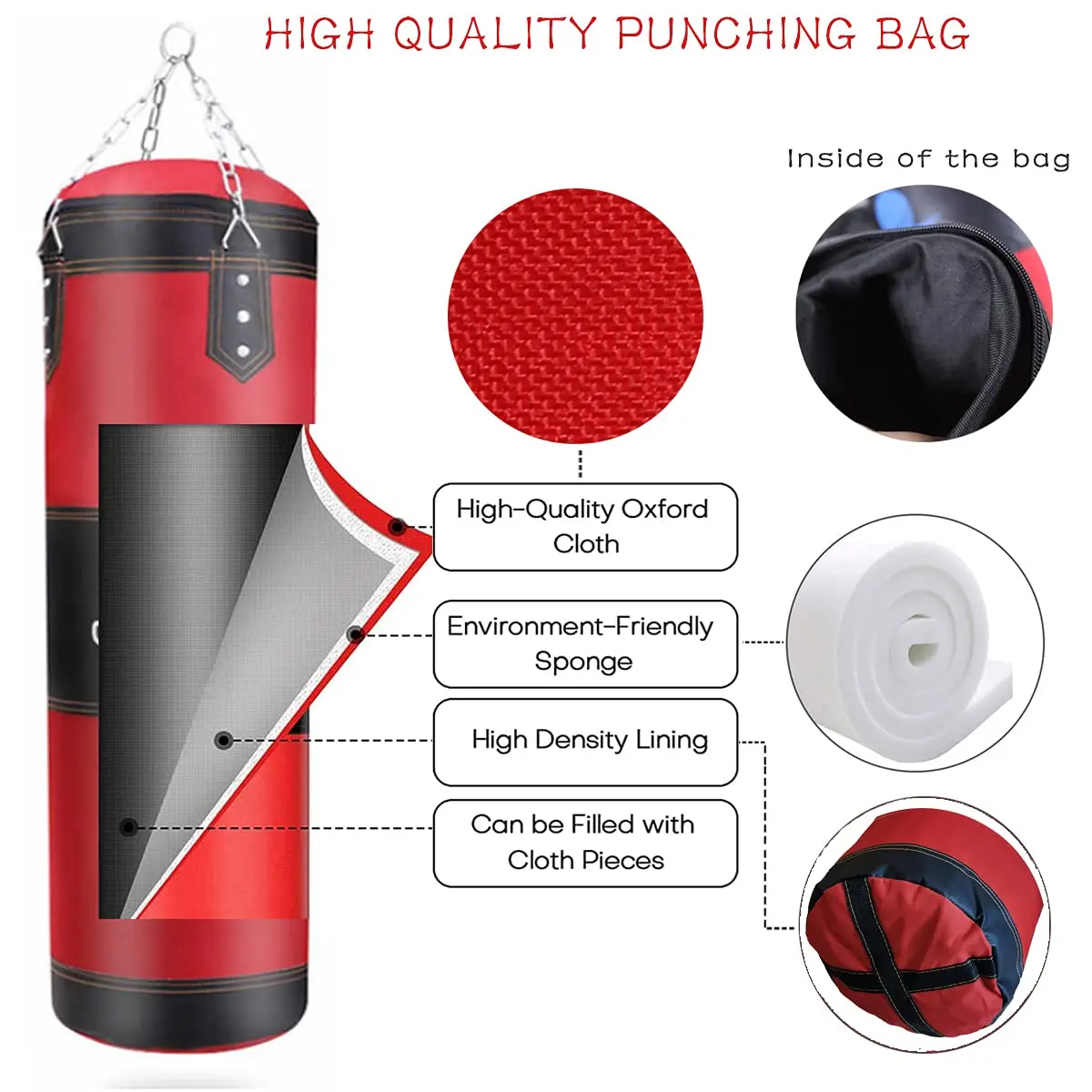 Punch Sandbag Durable Boxing Heavy Punch Bag With Metal Chain Hook Carabiner Fitness Training Hook Kick Fight Karate Taekwondo