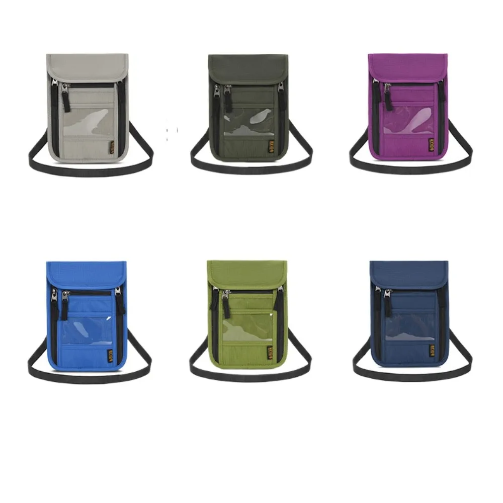 Multi-functional nylon fabric portable travel FRID card case, neck-hanging document passport storage bag, passport wallet
