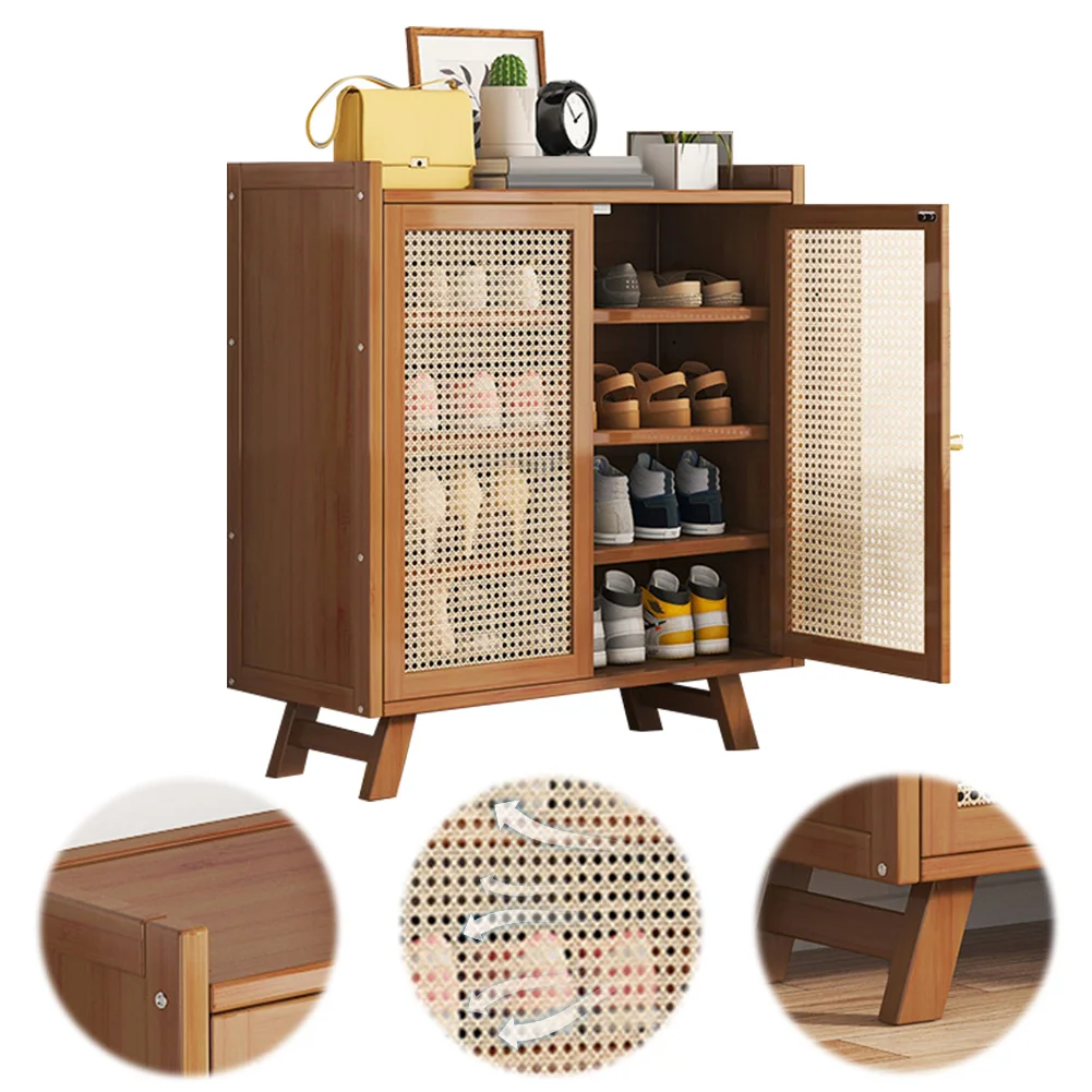 5 Tiers Wooden Shoe Cabinet with Doors Shoe Rack Organizer for Entryway Closet