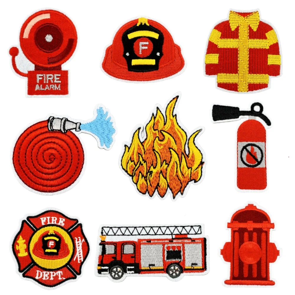 Cartoon Fire Truck Fireman Emblem Clothing Accessories Badge Sticker Embroidered Embroidery Sticker Iron-on Patches