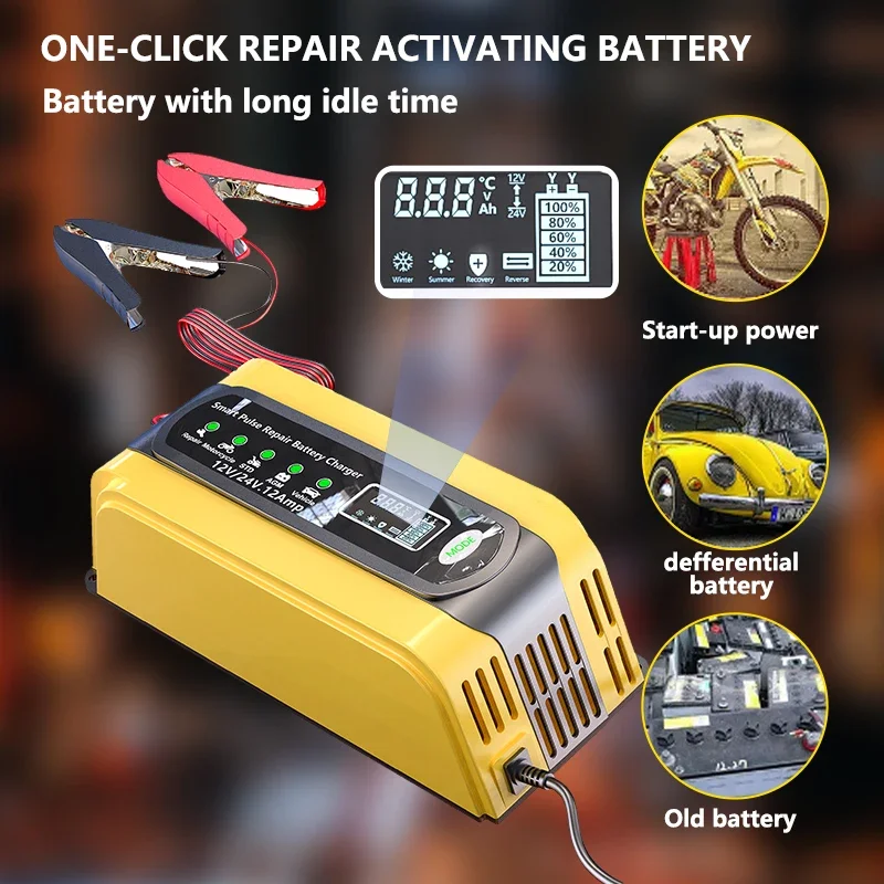 12V 12A Smart Car Battery Chargers Portable Automatic Battery Chargers for Car Motorcycle Lawn Mower Boat RV SUV ATV Lead Acid