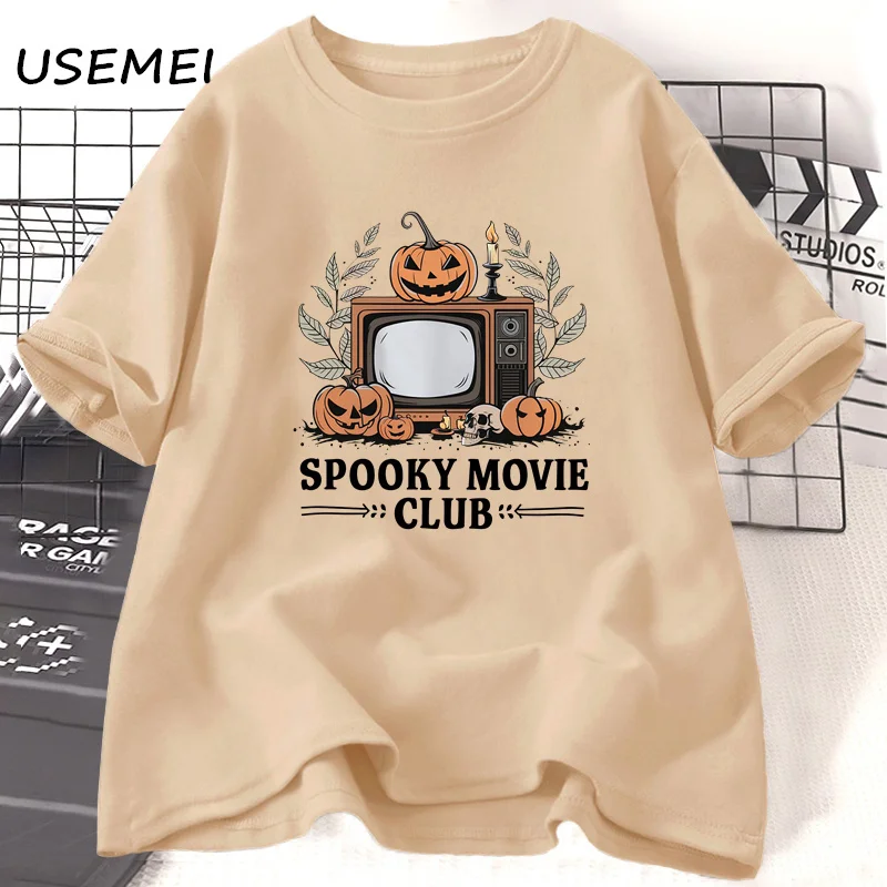 Spooky Movie Club T Shirt Funny Halloween Horror Fall Pumkin Graphic T Shirts Women Men Loose Cotton Short Sleeve Tees Clothes