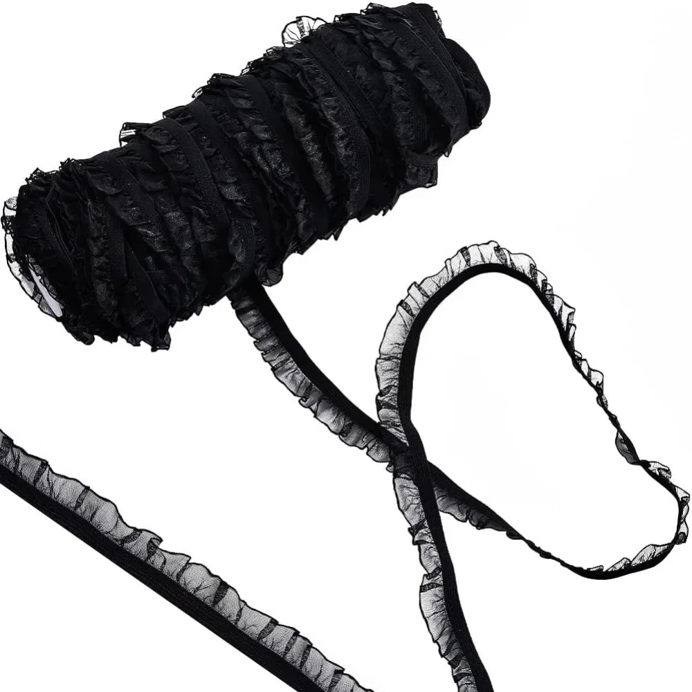 

50Yds Elastic Ruffle Lace Trim 5/8 Chiffon Pleated Stretch Ribbon Frilly Lace Fabric Gathered Edging Trimming making kits