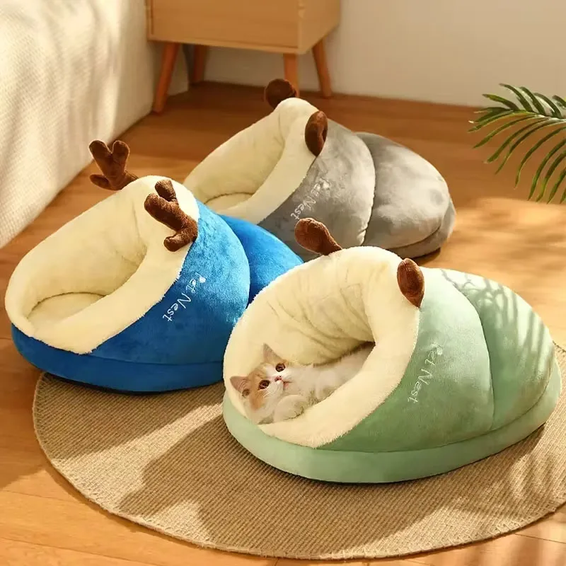 

Pet Kennel Cats House Semi Enclosed Winter Warm Thick Slippers Multi Color And Size Cat Pads Soft And Washable Portable Nest