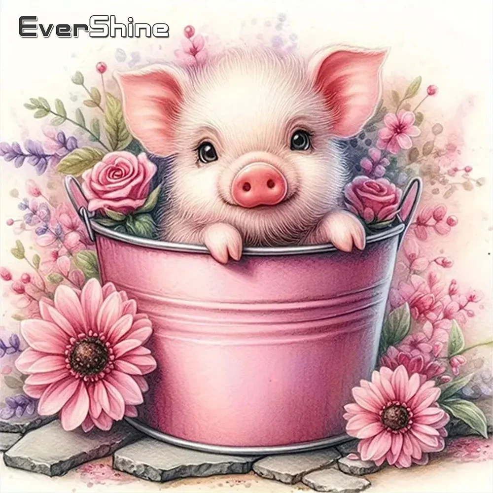 Evershine Diamant Stickerei Schwein Tier DIY Malerei Cartoon Bild von Strass Eimer Stickerei Blume Mosaik Handwerk