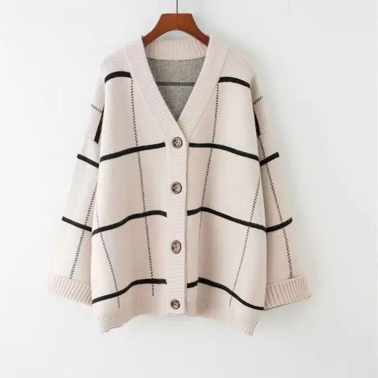 Large Size Women's Spring New Item Slightly Chubby Mm Belly Cover Top Loose and Lazy Style Knitted Cardigan Sweater Jacket