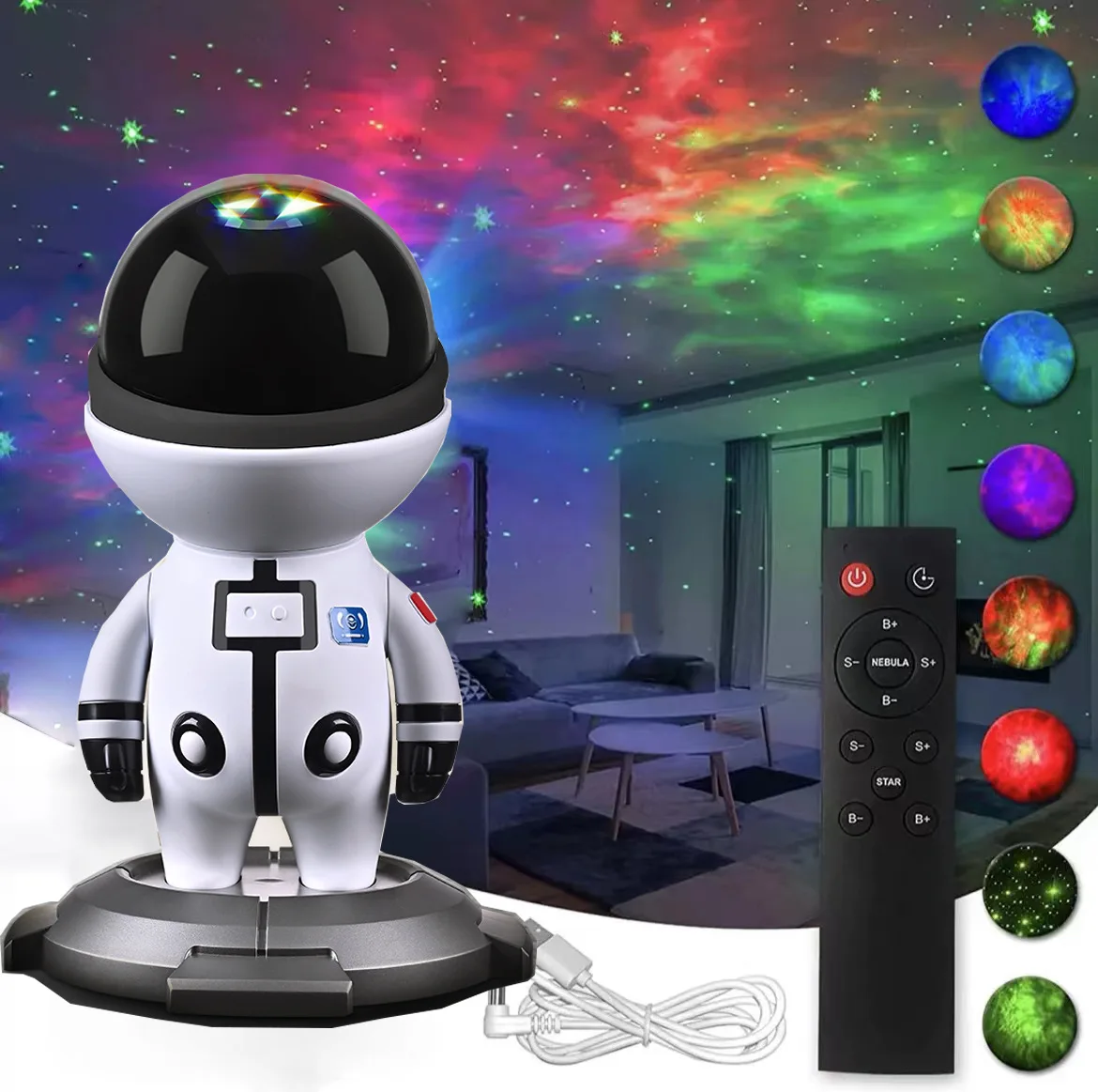 New Generation Astronaut Starry Sky Projection Lamp Starry Atmosphere Small Night Lamp Astronaut Nebula Colorful Light