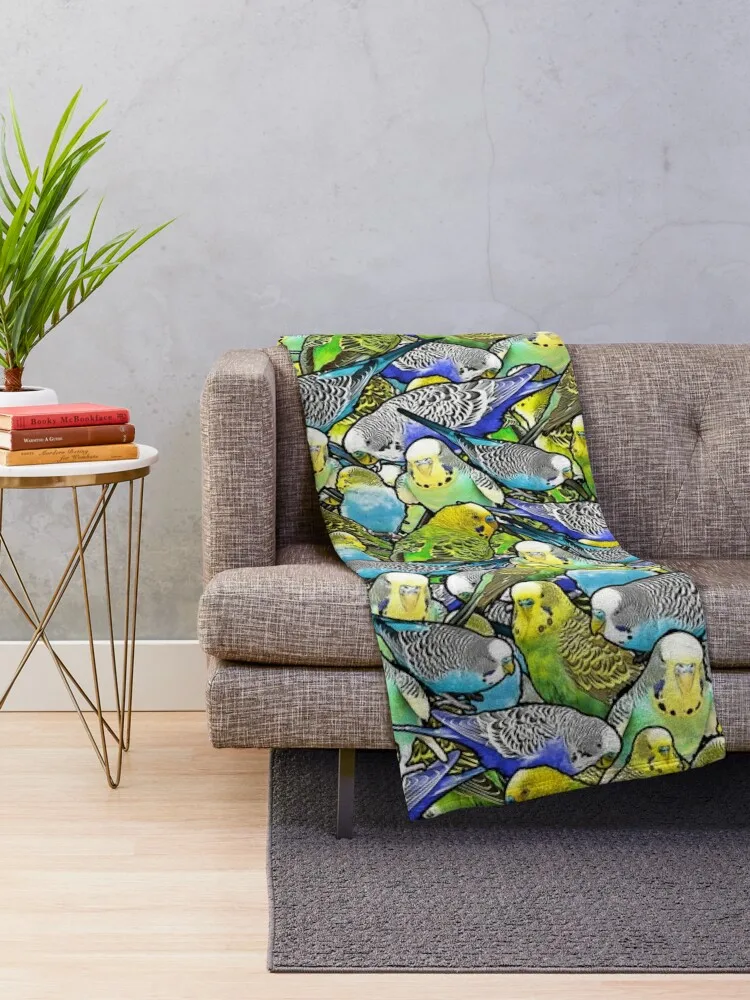 Multicoloured Colorful Budgie Pattern Throw Blanket Luxury Blanket Thermal Blanket