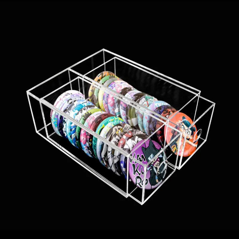 Acrylic Badge Drawer Storage Box, Clear Pull-Out Compartment Organizer, Display Rack for Anime Kpop Collectibles Desktop Decor