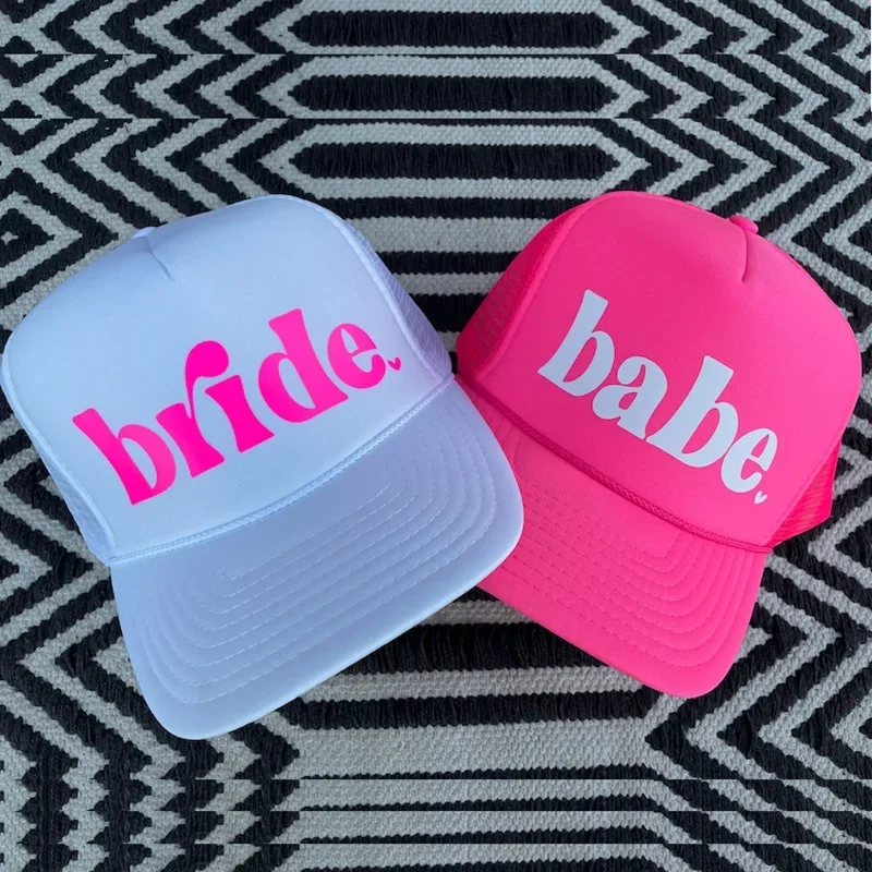 Hot pink Bride babe squad Trucker Hat summer Pool Beach Bach weekend girls trip bachelorette party Bridal Shower Bridesmaid Gift