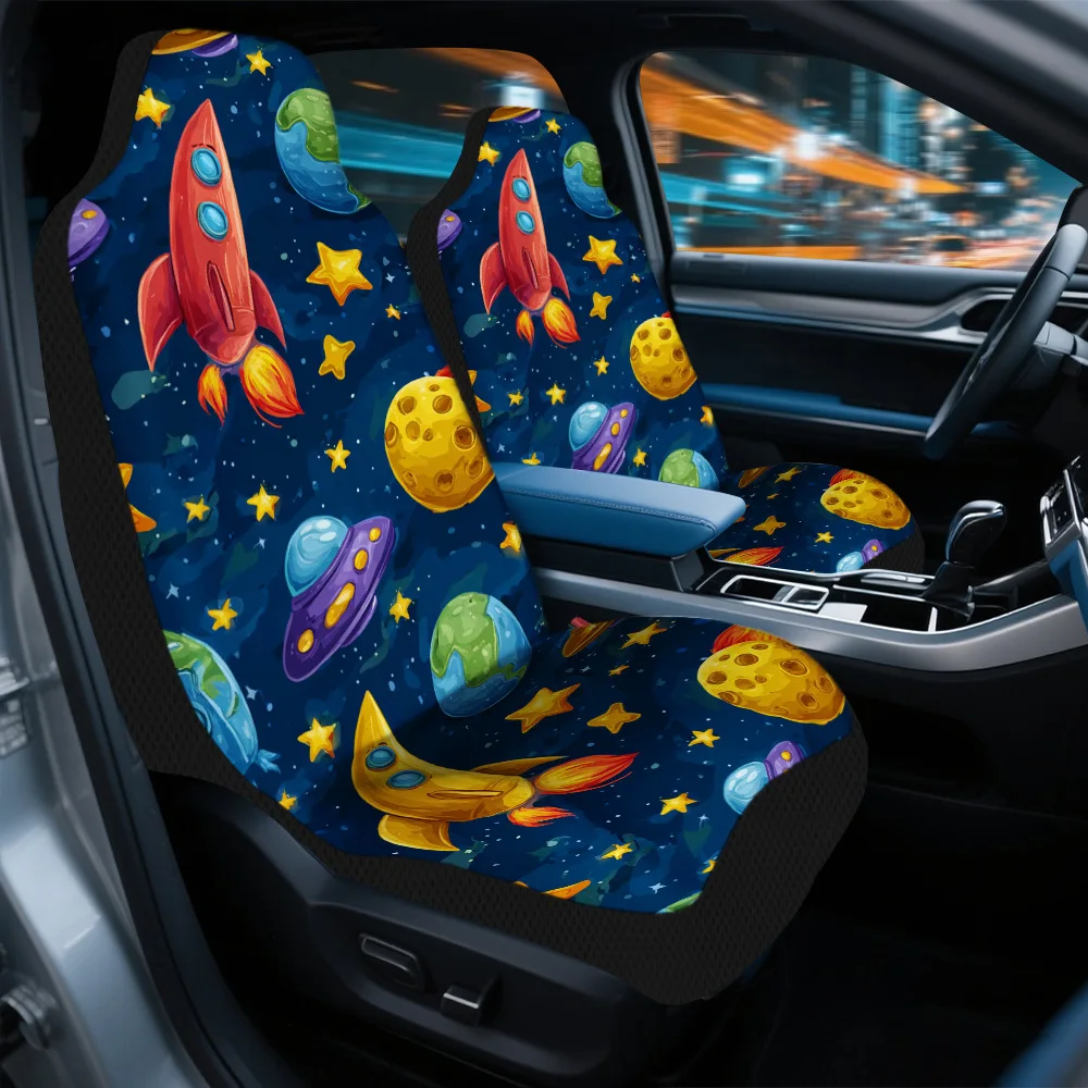Set Of 2 Space Adventure Rocket-Themed Car Seat Covers – Suitable For Cars, Trucks, Vans, And Suvs | Long-Lasting Polyester Seat