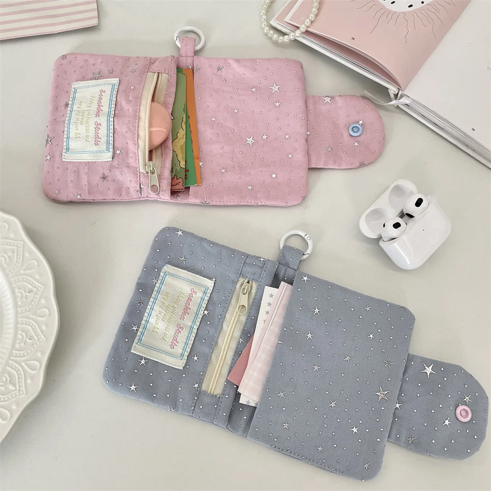 Star Sequins Card Bag Hasp Zipper Coin Purse with Key Ring Kids Cute Purse Small Wallet Zipper Credit Card Holder ID Bag
