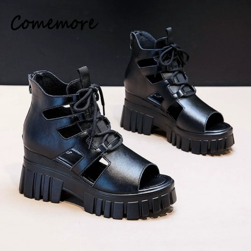 Comemore Women High-heeled Platform Sandal Wedge Platform Shoes Summer  Summer Hollowed-out Breathable Roman Sandals Boots