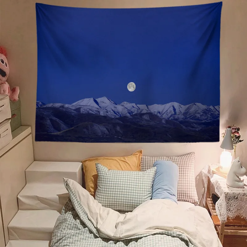 Mount Everest Moonlit  Hanging Cloth Hand-painted Figure Decorative Background Cloth Bedside Wall Bedroom Tapestry Canvas