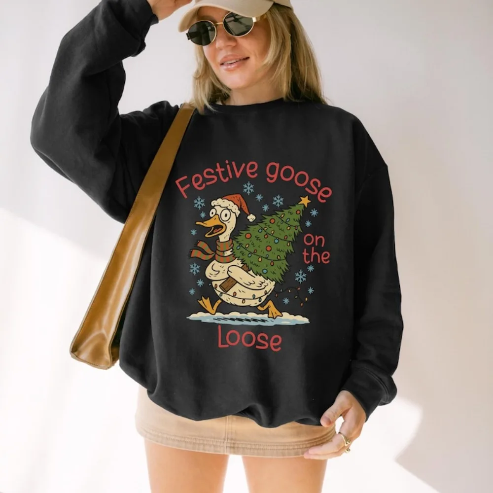 お祭りのガチョウ クリスマス パーカー 面白い新年 クリスマス ホリデー パーカー クリスマス ガチョウ スウェットシャツ ストリート ファッション ストリートウェア セーター