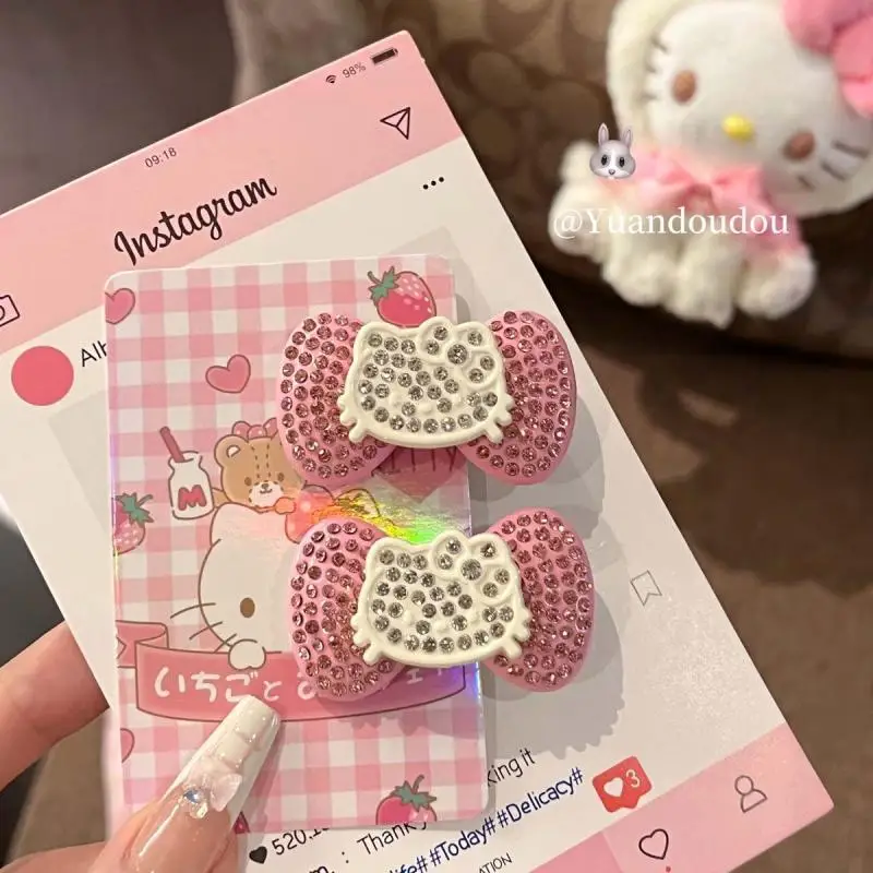 

Kawaii Sanrio Full Diamond Hello Kitty Hairpin Sweet Cartoon Bangs Side Clip Headdress Girls Students Decoration Birthday Gift