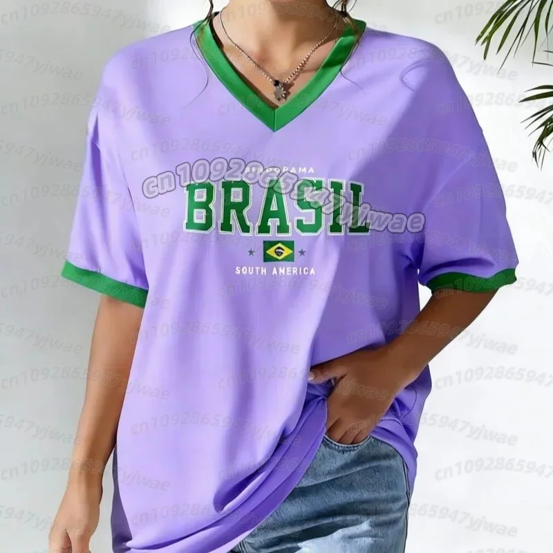 Neues Brasilianisches T-Shirt Sommer Damen V-Ausschnitt T-Shirt Brasilianisches Fußball-T-Shirt Gelb Farbverlauf Damen Herren Schnelltrocknende Oberteile – Detail 11
