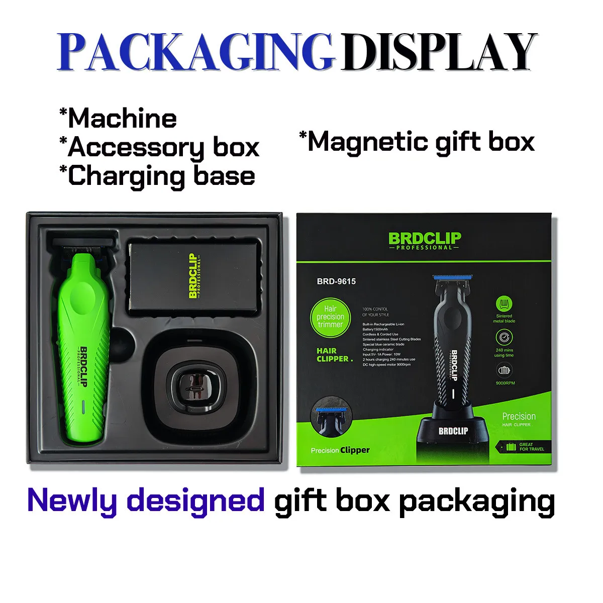 BRDCLIP 9615 Professional Hair Trimmer For man 9000RPM Barber Finish Electric Clipper with Charger Stand Hair Cutting Machine