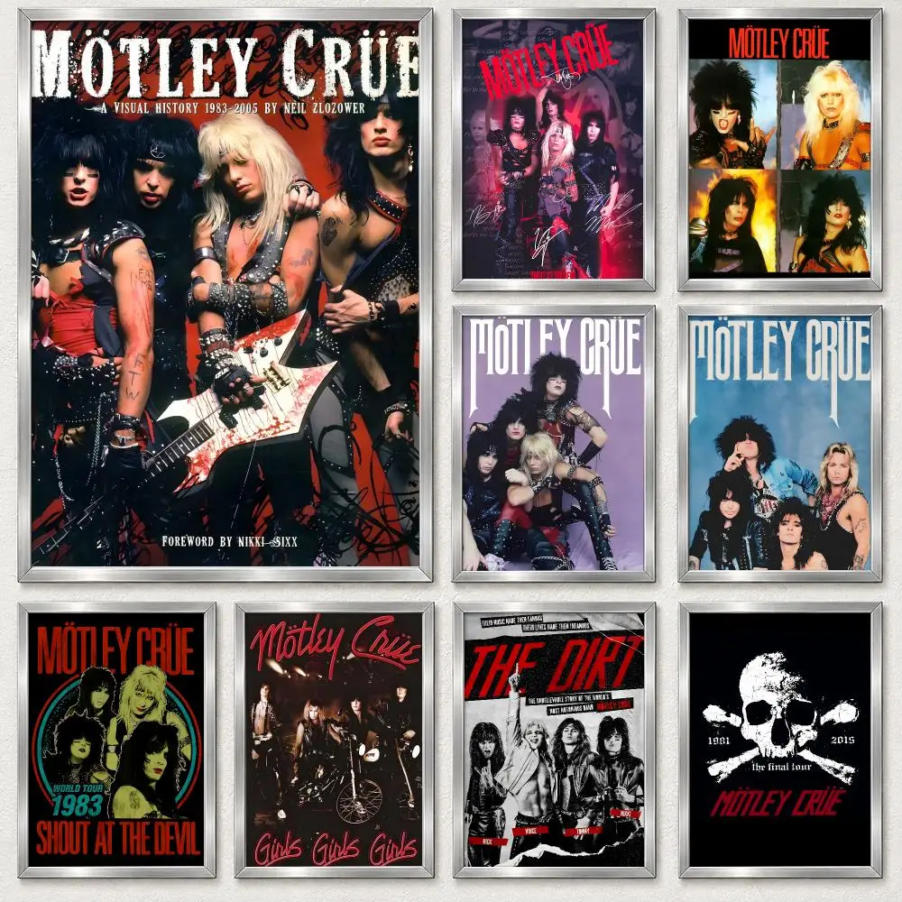 Legendary Glam Metal Band Motley Crue Poster Self‑Adhesive Waterproof PP Poster Coffee Bar Wall Art Home Decor