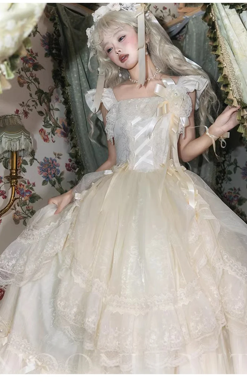 الفرنسية أنيقة الرجعية الأصلي لوليتا Jsk فستان مقوس دانتيل بار ميتزفه مساء فستان الأميرة فستان مزاجه فساتين الحفلات النبيلة #6