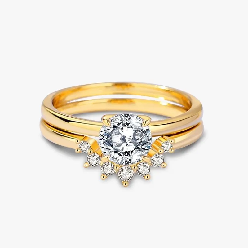 

100% 925 Sterling Silver 1 Carat Moissanite Ring Set for Women 18K Gold Plated Wedding Eternity Ring Party Fine Jewelry