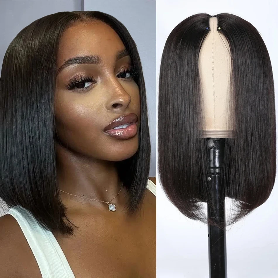 V Part Wig Human Hair Straight Bob Wigs For Black Women Brazilian Hair Short Bob Wig Clip in V Part Wigs Human Hair Extensions