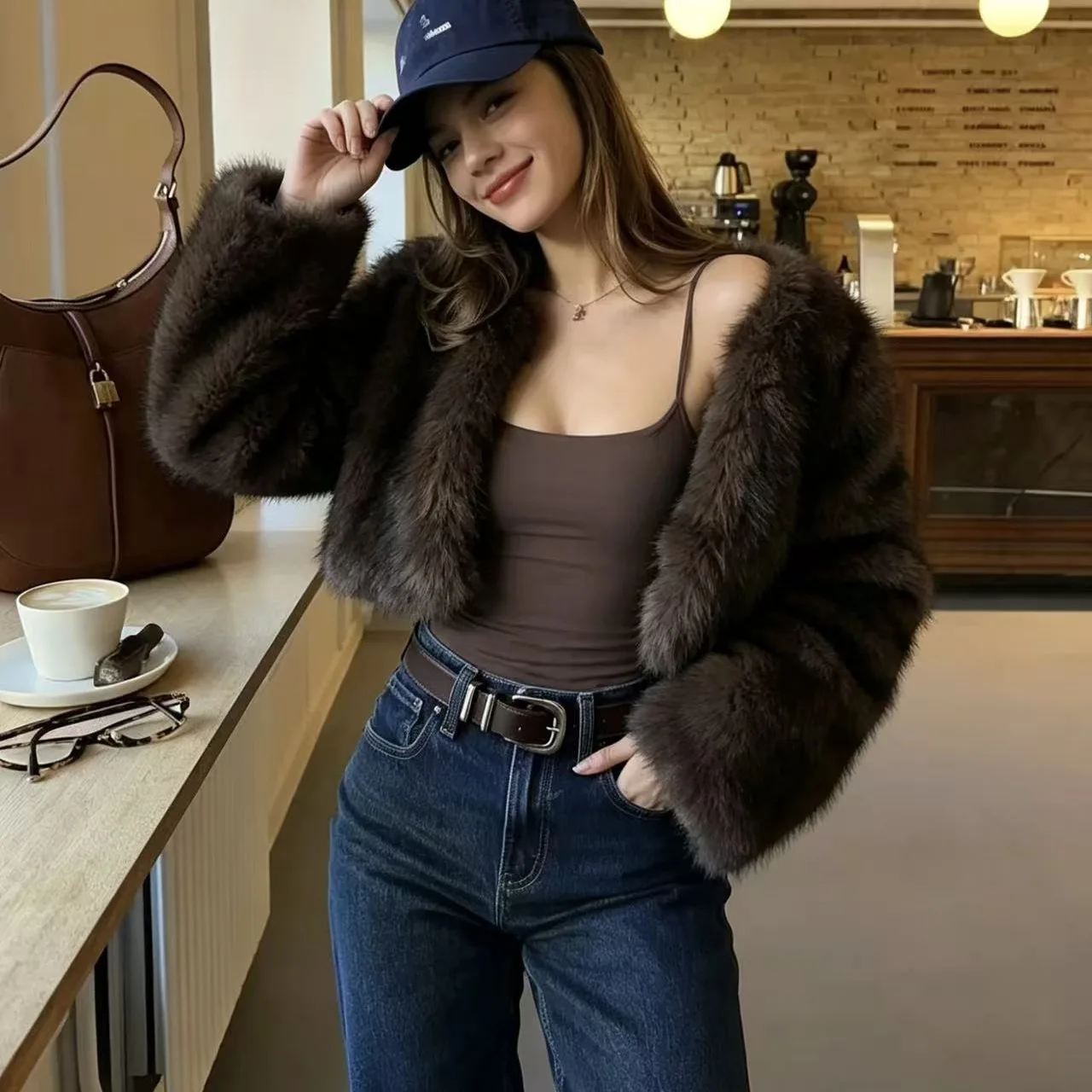 Women Fashion Lapel Faux Fur Jackets Elegant Solid Long Sleeves Oversized Coats 2026 Female Winter Fuzzy Warm Outerwear