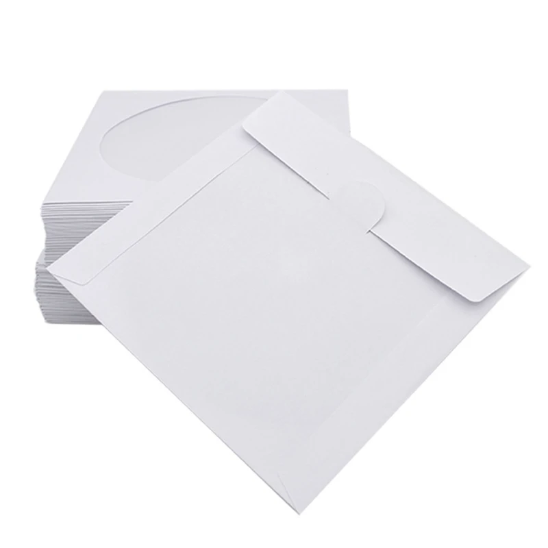 100Pcs Packs Paper Envelopes with Transparent Flap 8/12cm Blu-ray DVD Disc Covers Protective Sleeves Storage for Case