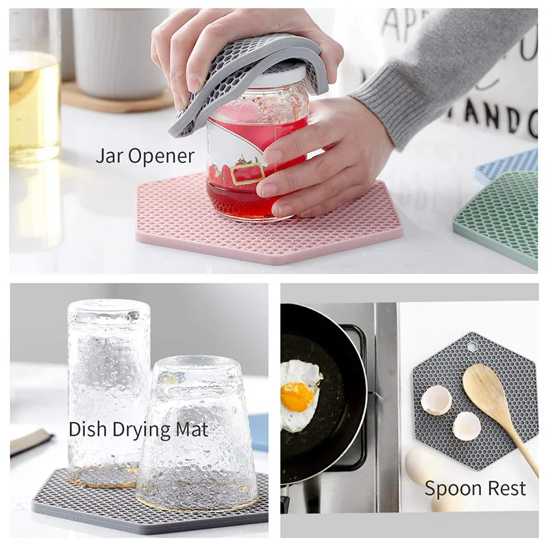 Silicone Pot Holders and Trivet mats Heat Resistant to 440°F to protect your table and countertop Non-Slip Kitchen Hot Pads