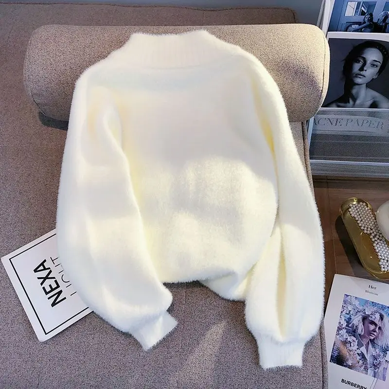 Women's Sweet Sweater Cardigan Elegant White V-neck Knitted Tops Winter Button Korean Style Long Sleeve Office Knitwear Jumpers