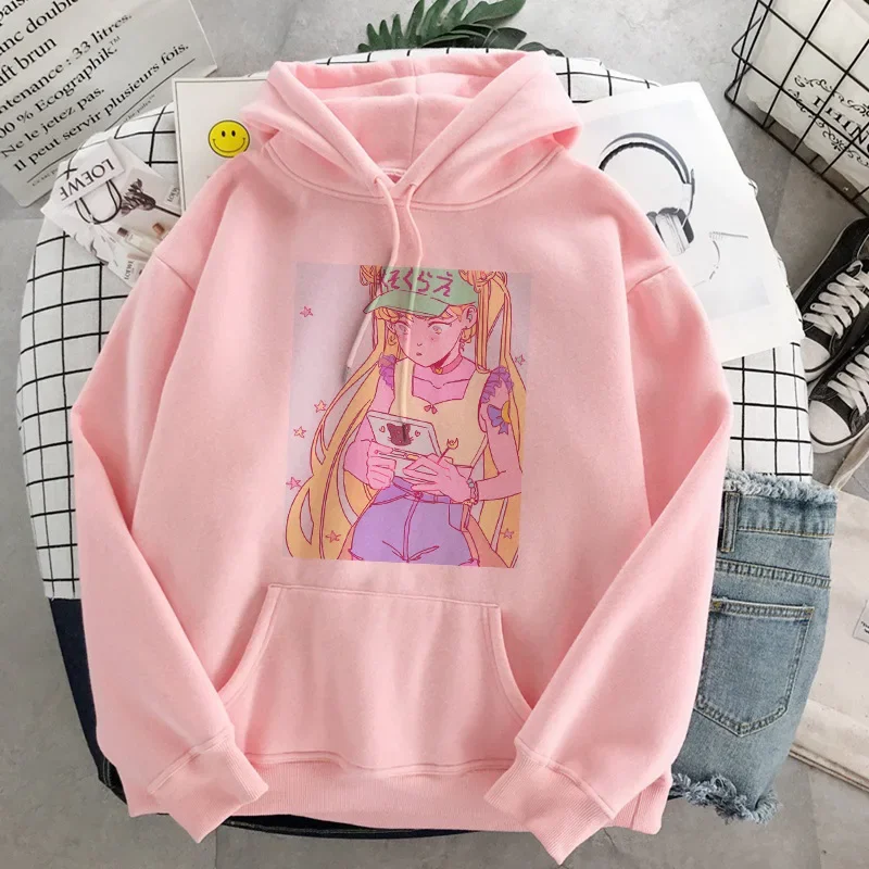 Japanese Popular Anime Pretty Soldier Sailor Moon Tsukino Usagi Print Surrounding Trend Sweater Pure Cotton Fleece Girl Pullover