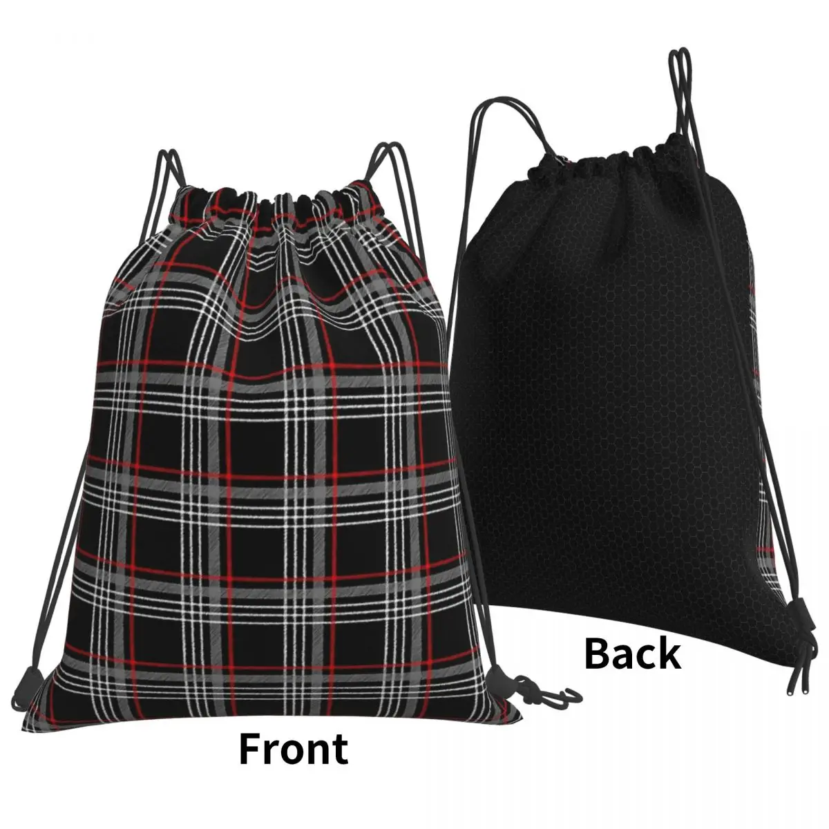 GTI Tartan Backpacks Casual Portable Drawstring Bags Drawstring Bundle Pocket Shoes Bag Book Bags For Man Woman Students