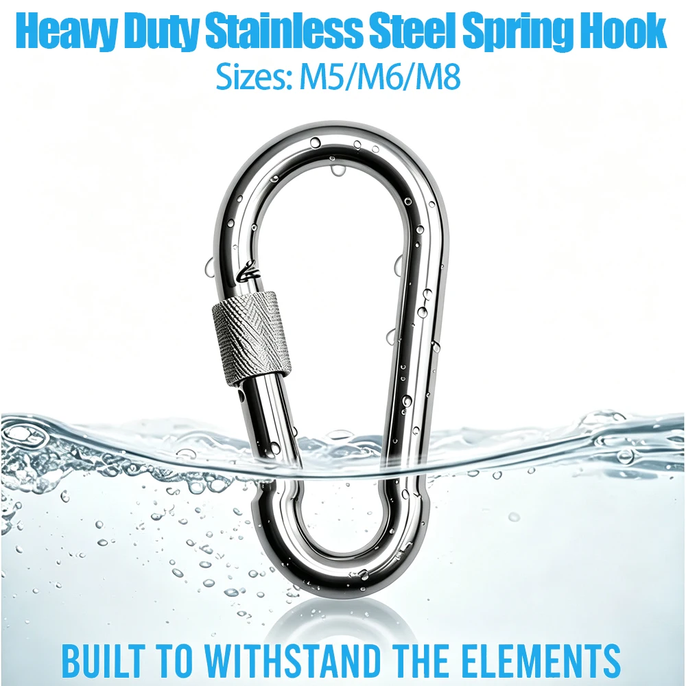304 stainless steel Spring Clip Hook M5-M8 Snap Hook for Camping Gear Luggage Rope Connection, General Use Rigging Hardware