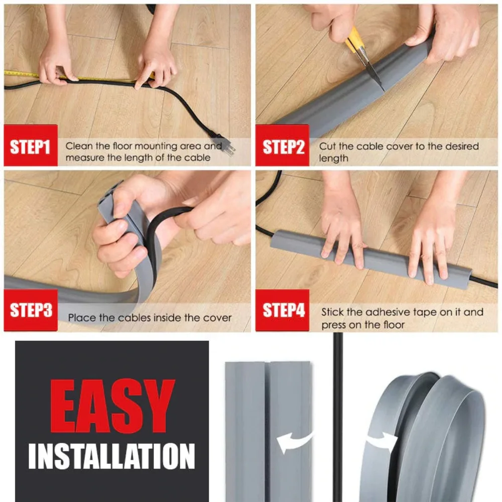 Anti-extrusion Floor Cord Cover Arc Self-Adhesive Extension Wiring Duct Protector Durable 2CM/2.5CM Electric Wire Slot