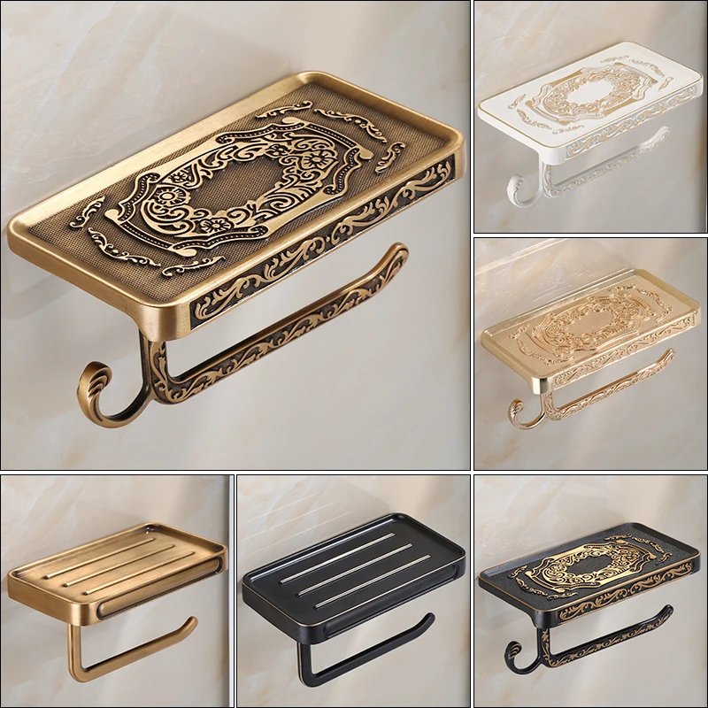 

Vintage Solid Alloy Tissue Box Holder Retro No-Drill Paper Dispenser Toilet Roll Storage Tray Paper Holder Tissue Organizer