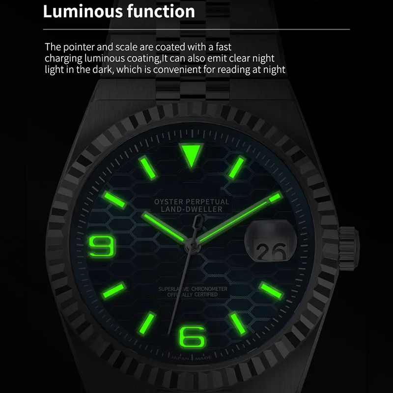 PINDU Luxury Mens Watch NH35A Sapphire Waterproof Luminous Calendar Men Watch Stainless Steel Fashion Mechanical Men Watch ReloJ