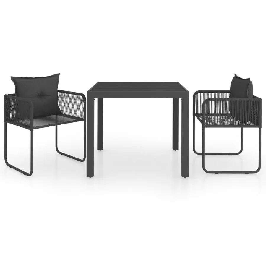 

3 Piece Patio Dining Set PVC Rattan Black