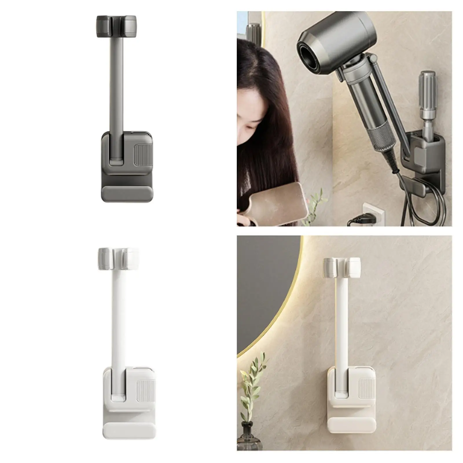 

Hands Free Hair Dryer Stand Easy to Install Wall Mounted Adjustable Blower Stand