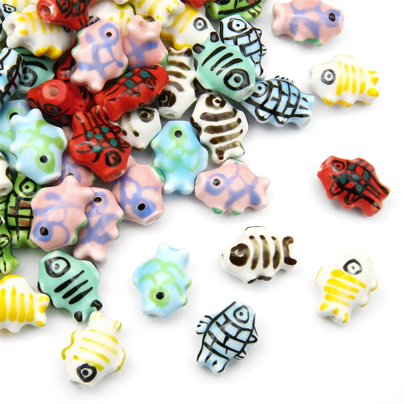 2pcs Hand-Paint 12x15mm Ceramic Porcelain Fish Beads Charm for Keychain Necklace Earring Bracelet DIY Jewelry Craft Making