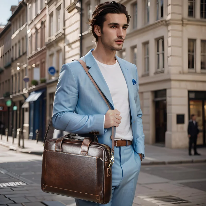 Bolsa masculina de couro genuíno, maleta de couro bovino de camada superior, bolsa para laptop de couro genuíno, bolsa executiva