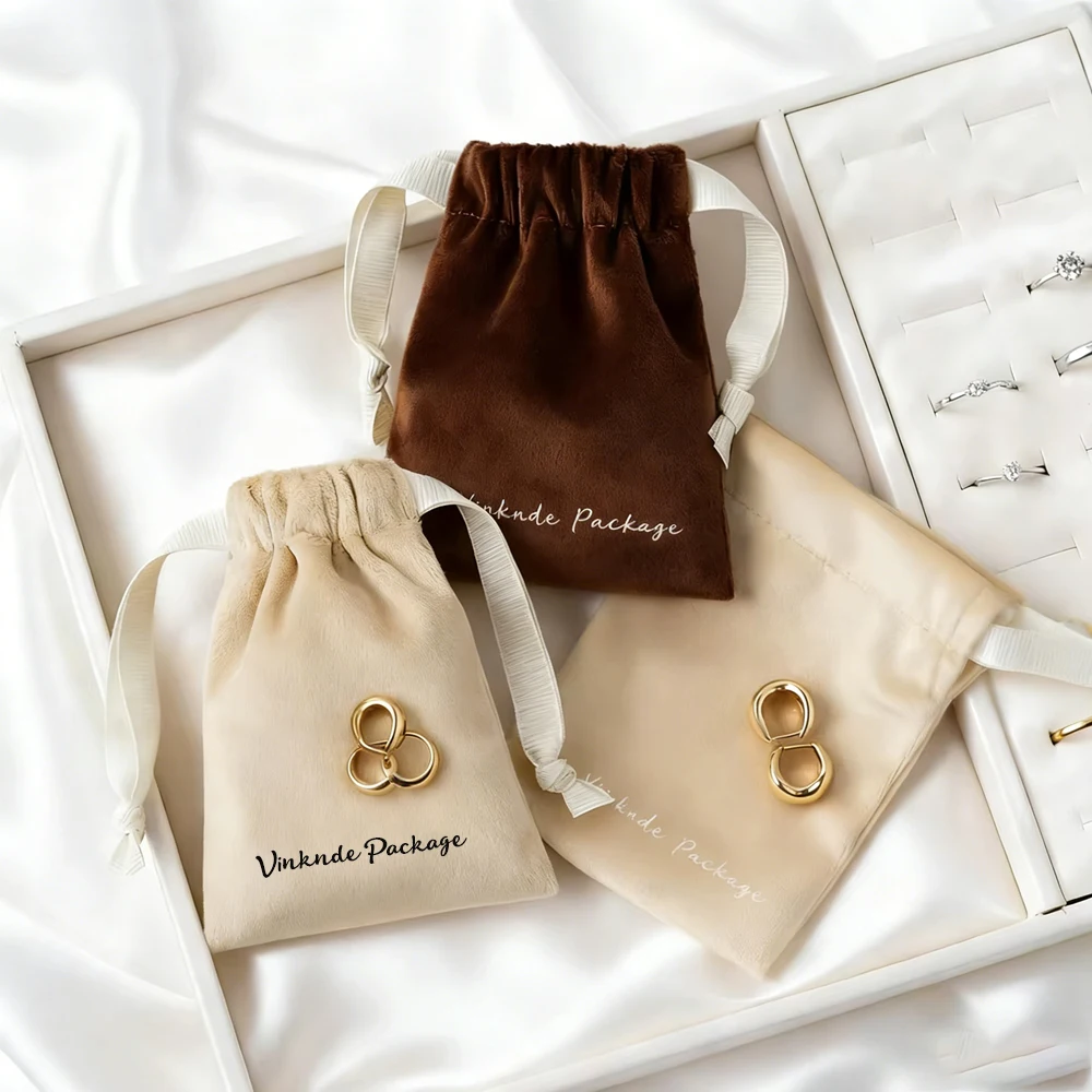 

50Pcs Custom Logo Velvet Organizer Bag Drawstring Pouches 5x7cm Small Jewelry Earrings Gift Display Packaging Bags Wedding Favor