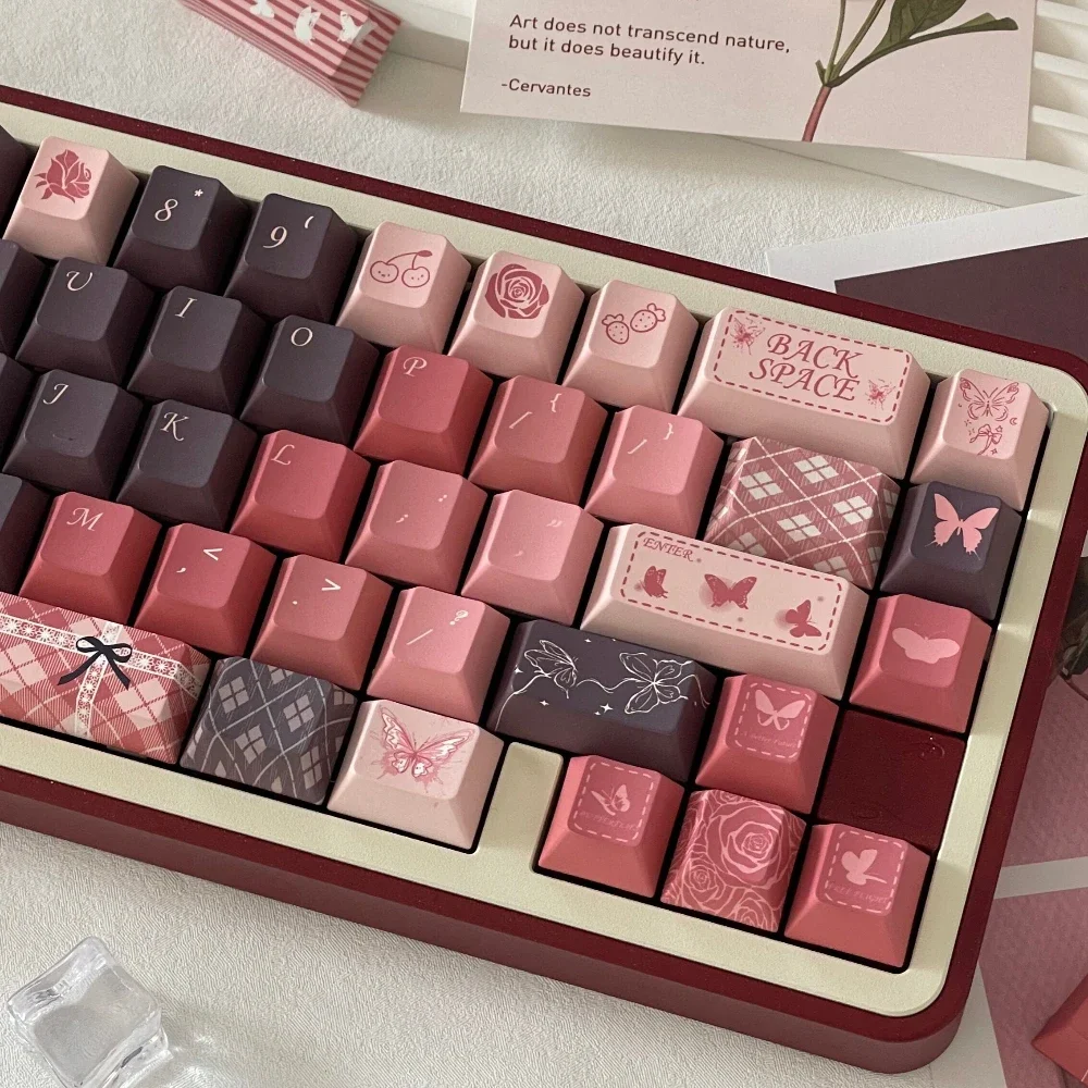 Perdido rosa keycap jardim, 150 chaves, cereja pbt 7u/2.25u, barra de espaço, alice layouts chave, rosa gradiente, cor rosa seco