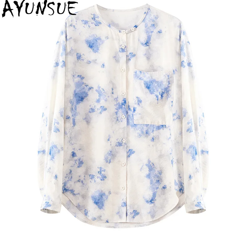 

AYUNSUE 77% Mulberry Silk Women's Blouses and Shirts Long Sleeve Tops for Woman Stylish Commuting Shirt Woman Clothes Blusas