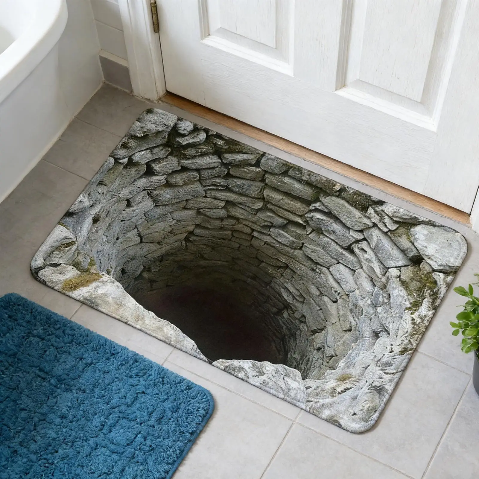 3D Rugs Optical Illusion Anti-Slip Hole Doormat 3D Illusion Hole Rug for Christmas Halloween Bedroom Living Room Bathroom