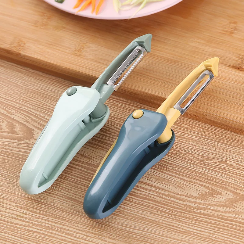 Foldable Double Cutter Head Peler Contrast Color Series Stainless Steel Fruit Peeling Knife Kitchen Multi-Function Grater Spot