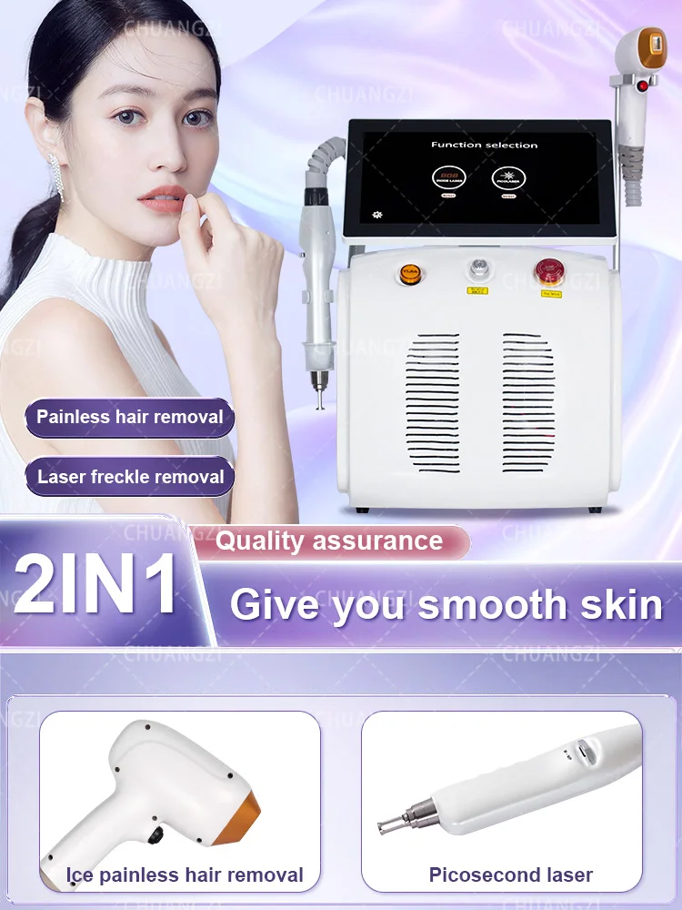 

2025 Portable 808nm 2-in-1 Picosecond Three Wavelength 3000W Diode Laser Freezing Point Painless Permanent Hair Removal Machine