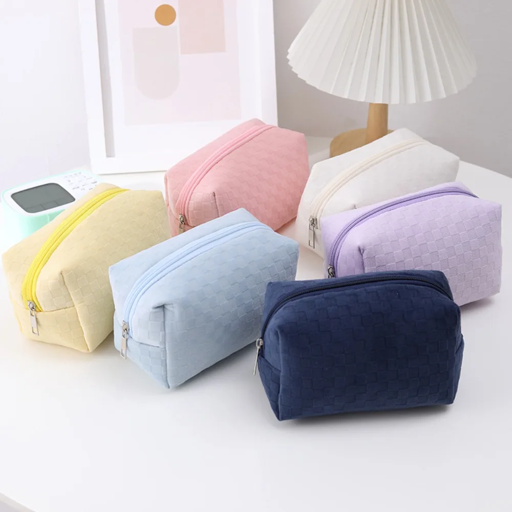 Large Capacity Checkerboard Pencil Case Solid Color Simple Style Solid Color Pencil Case High Face Value Wear-resistant