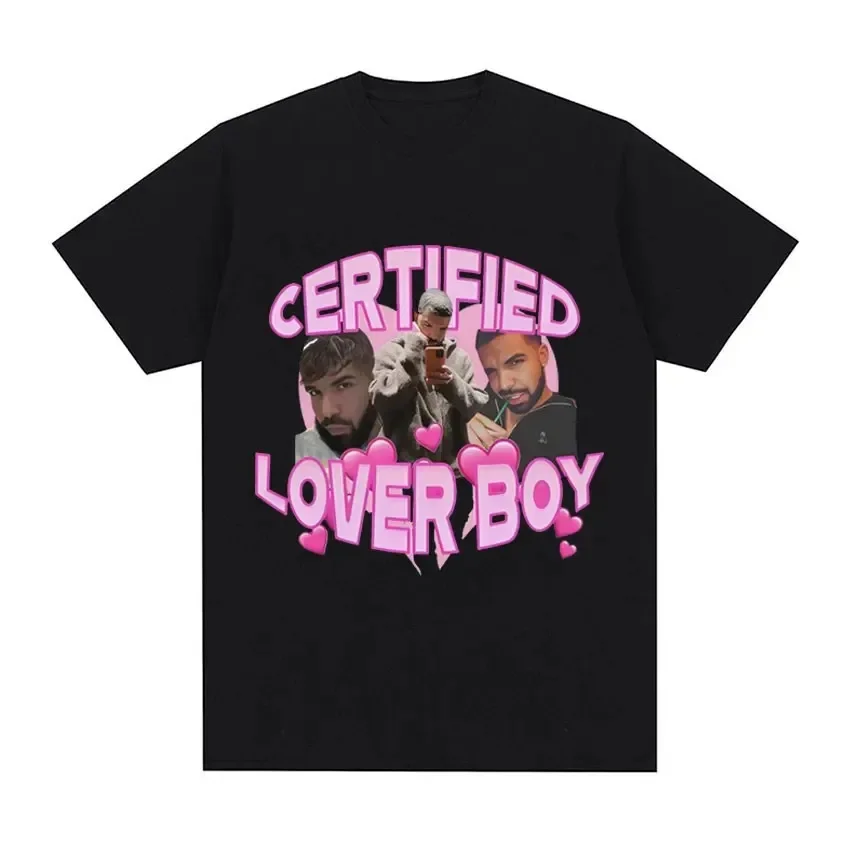 Certyfikowana koszulka z albumem muzycznym Lover Boy Funny Drake Meme Graphic Tee Shirt Męska koszulka hiphopowa Oversized Cotton T-shirt 2024