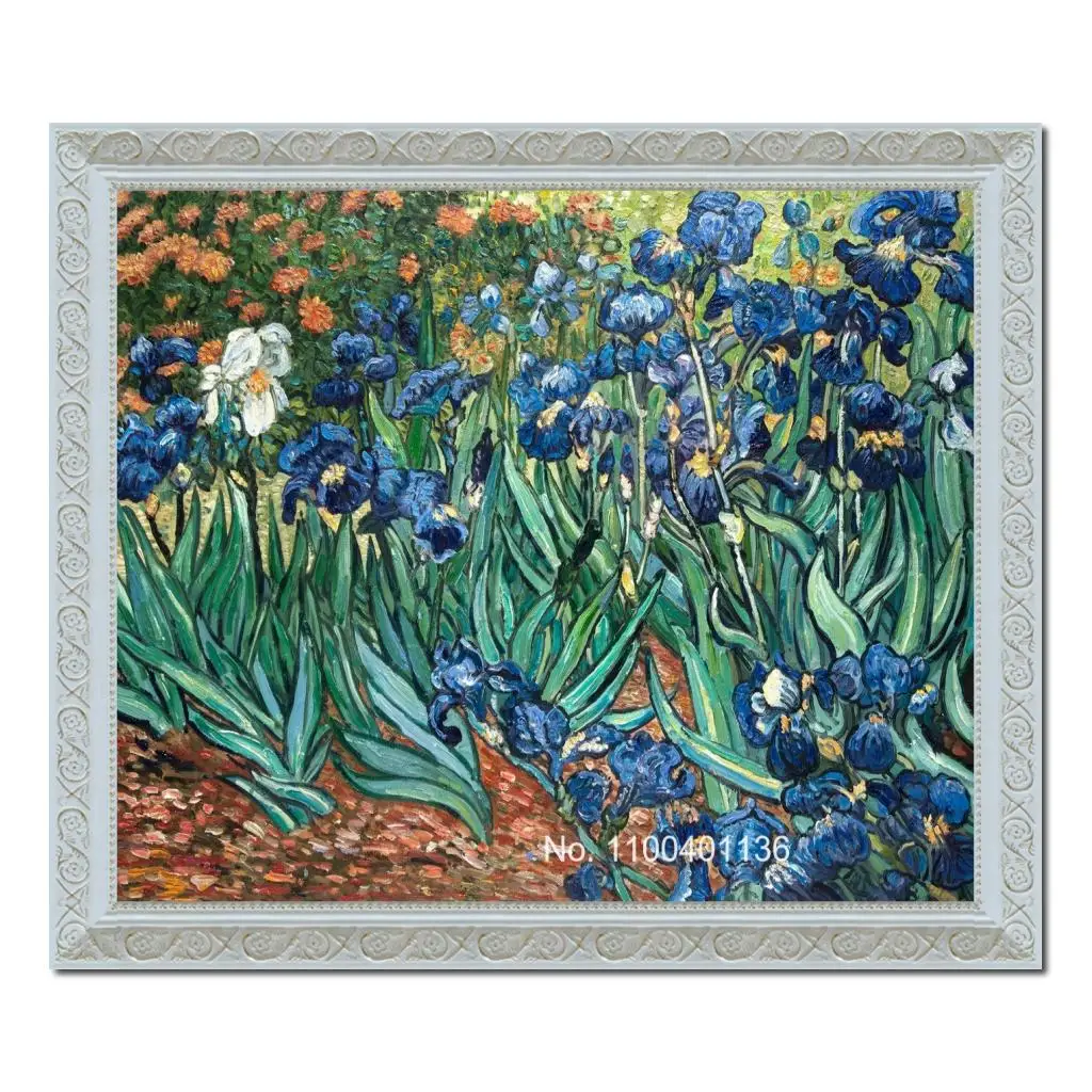 

Irises Vincent Van Gogh Painting Framed Canvas Art Wall Decor Hand Painted Still Life Flowers Artwork for Dining Room 16"x 20"